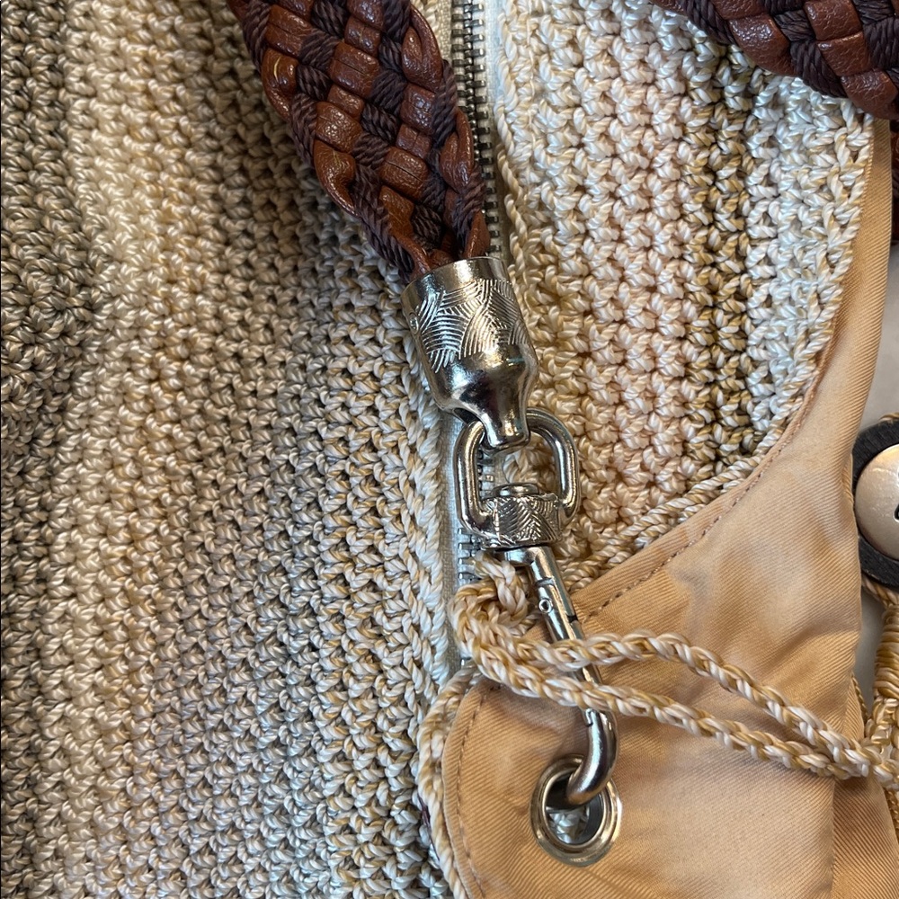 The Sak Crochet Neutral Stripes Coastal Bag with Faux Leather Braided Handles - Picture 8 of 10